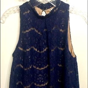 Navy Lace halter top tank over neutral shell ❤️